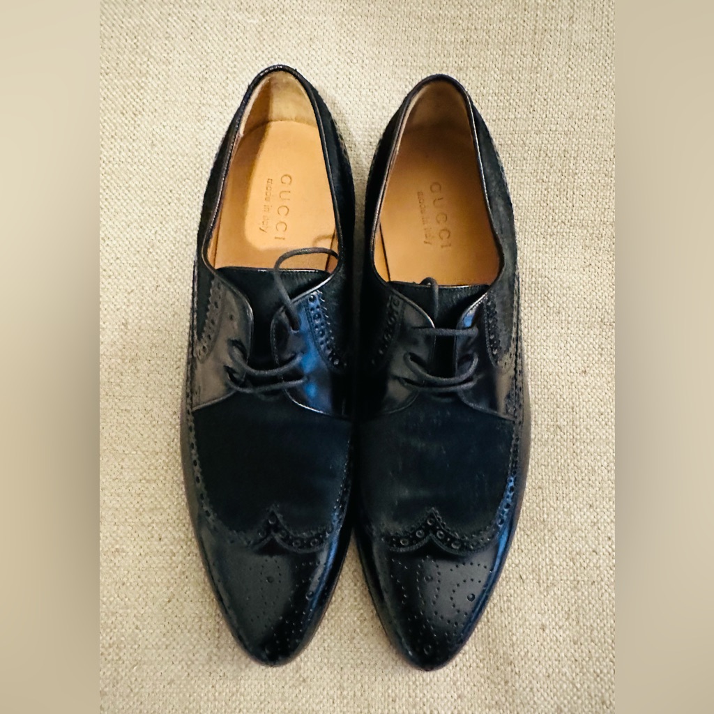 Men’s Gucci Laceups In Black Leather And Black Pony Skin. Size 10.5.